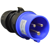 Pin and Sleeve Plug Devices 888-2126-NS IEC 60309 Cable Mount Plug, IP44 Rated, 20A 250V, 16A 220-250V, 6H, IEC 309 International Pin and Sleeve Devices 